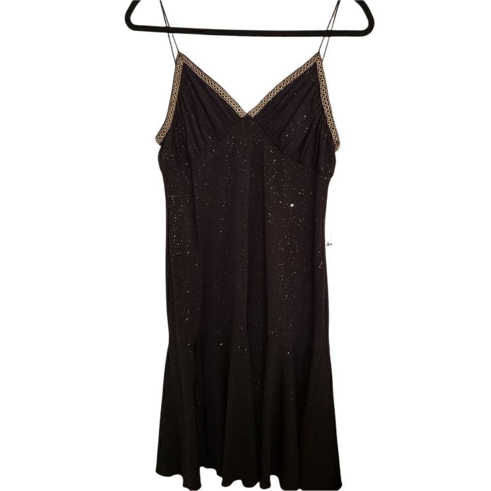 Eva Blue Juniors Black Sleeveless Gold Detail Sparkle Party Dress